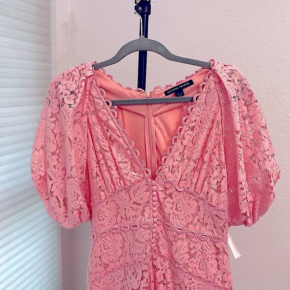 Boston Proper Dresses | Boston Proper Maxi Dress Pink Lace High low - Picture 4 of 9